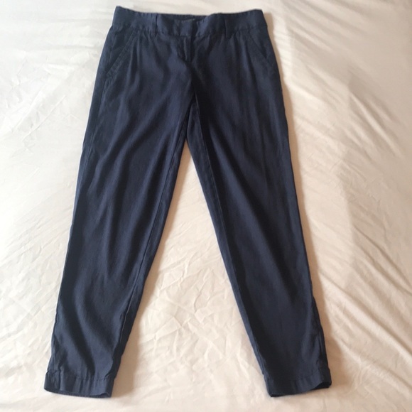 ANN TAYLOR Navy Linen Cropped Pants, SZ 0 - Picture 1 of 7